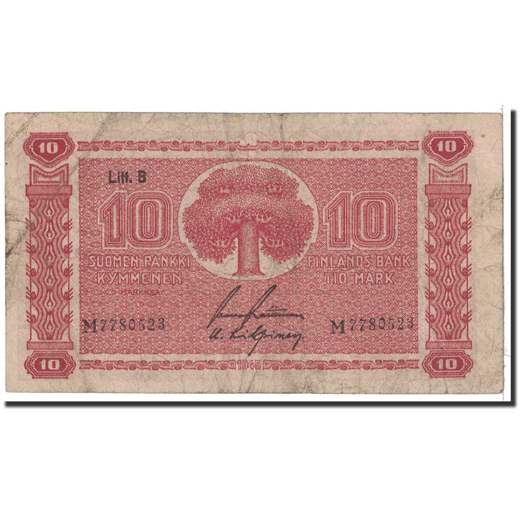 Finland, 10 Markkaa, 1945, KM:85, VF(20-25)