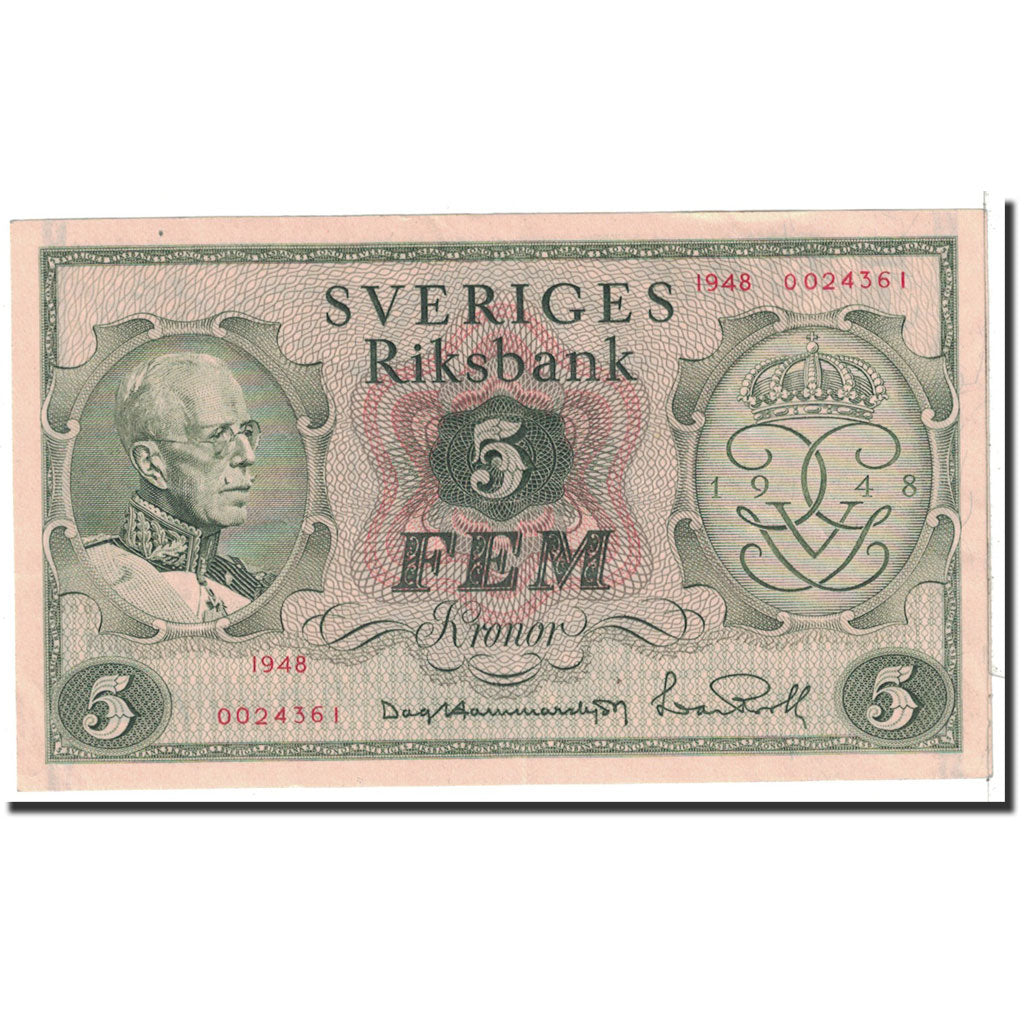 Sweden, 5 Kronor, 1948, KM:41a, UNC(65-70)