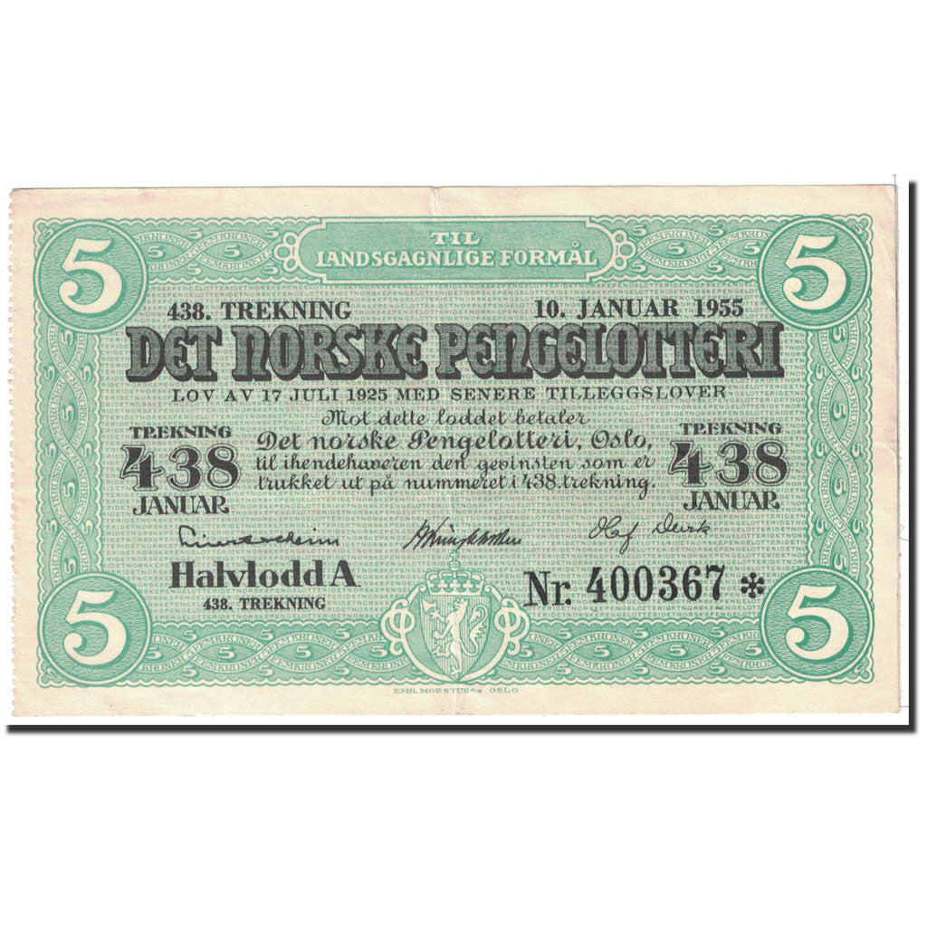 Banknote, Norway, 5 Kroner, 1955, Undated, UNC(60-62)