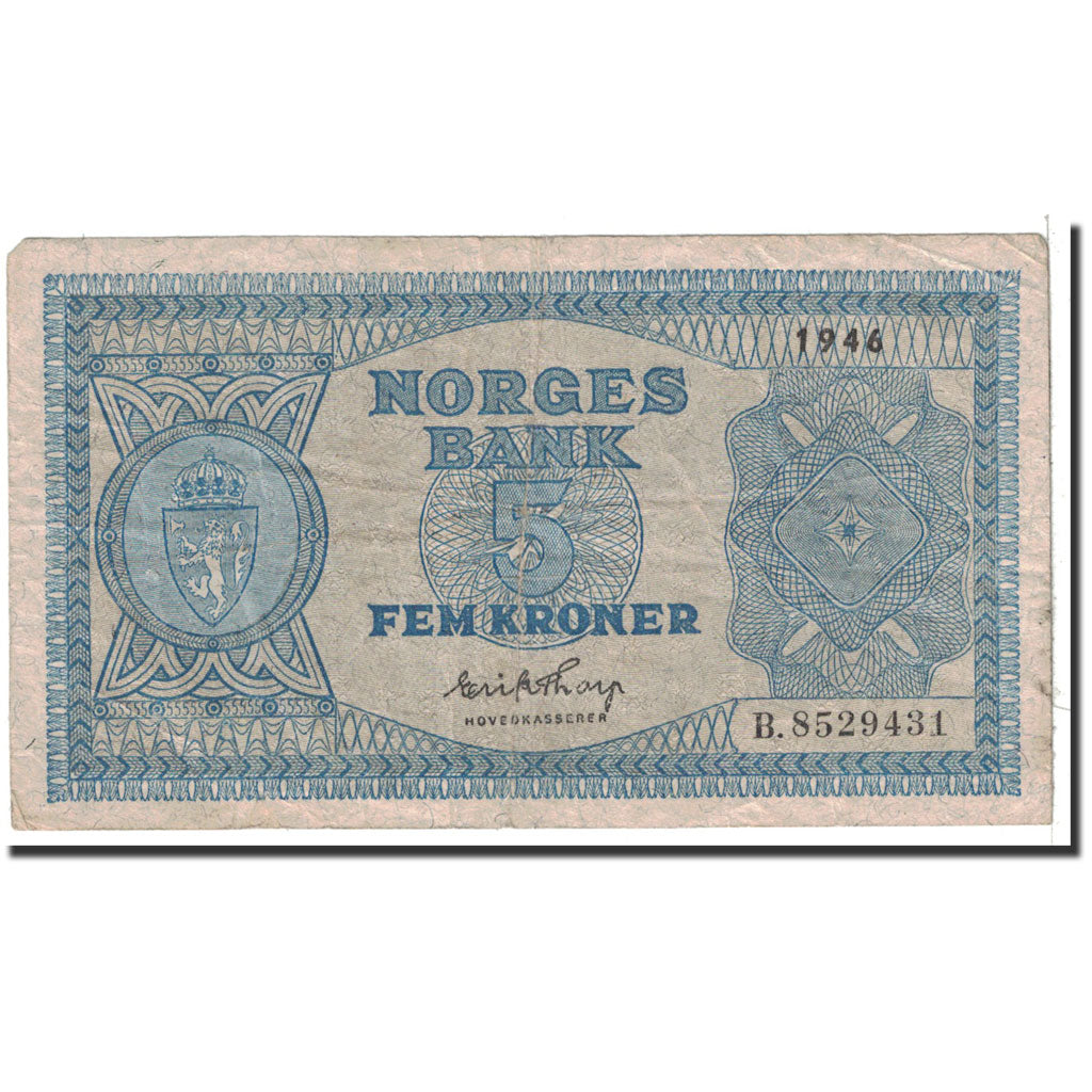 Noruega, 5 Kroner, 1946, KM:25b, MBC