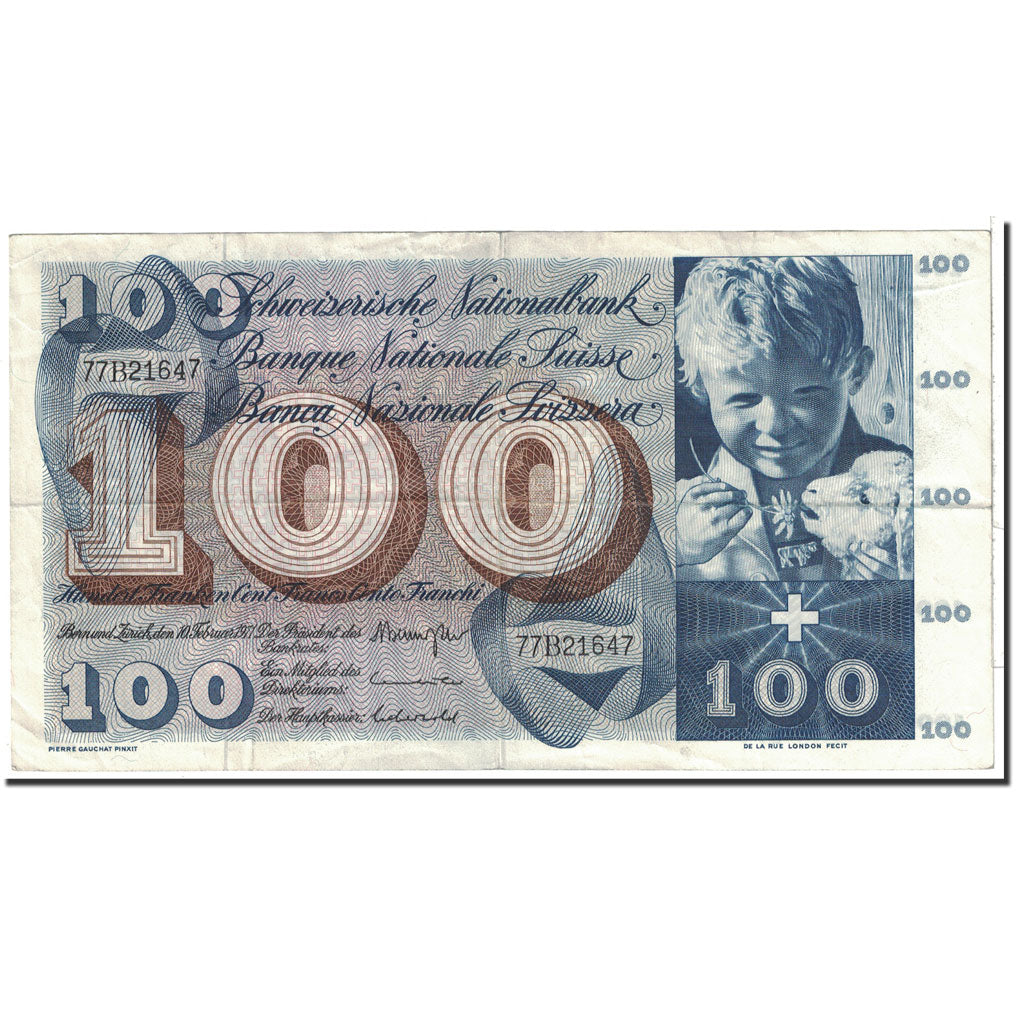 Banknote, Switzerland, 100 Franken, 1971, 1971-02-10, KM:49m, AU(50-53)