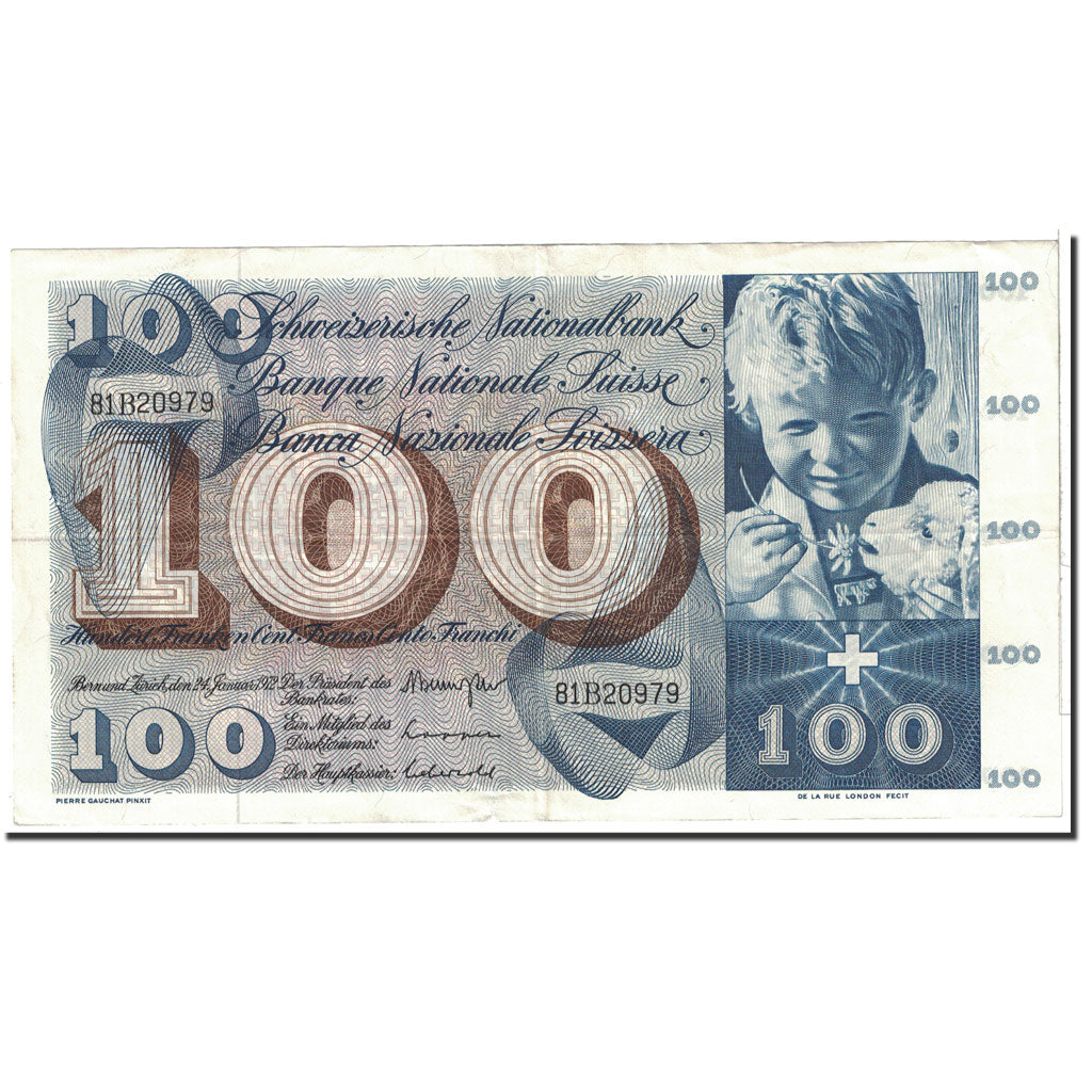 Banknote, Switzerland, 100 Franken, 1972, 1972-01-24, KM:49n, AU(50-53)