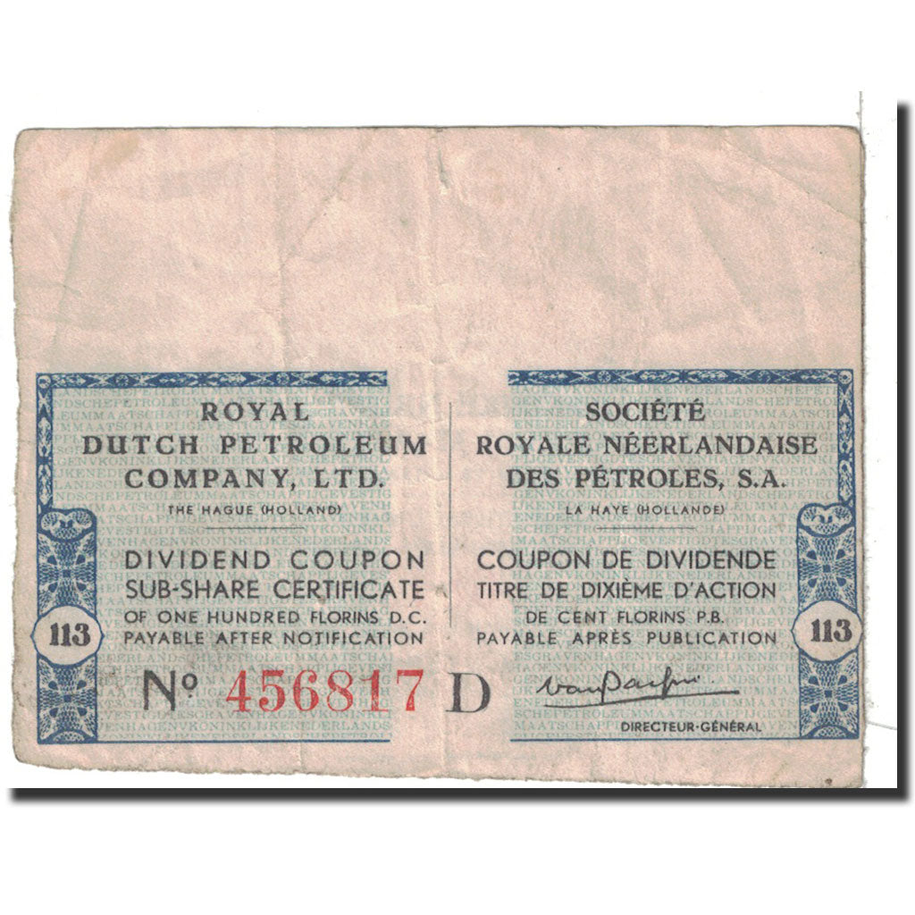 Netherlands, 1/10 100 Florins, Dutch Royal Petroleum, EF(40-45)