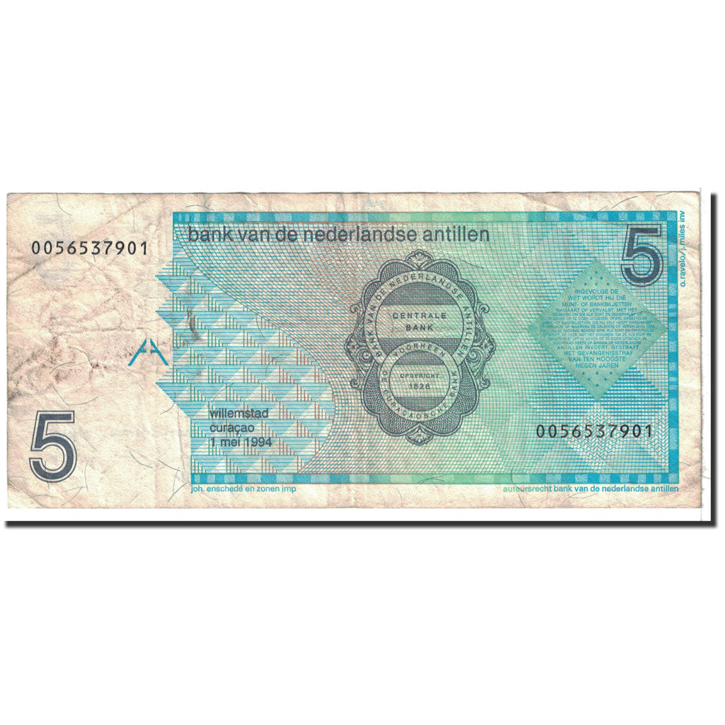 Netherlands Antilles, 5 Gulden, 1994, KM:22c, 1994-05-01, VF(30-35)