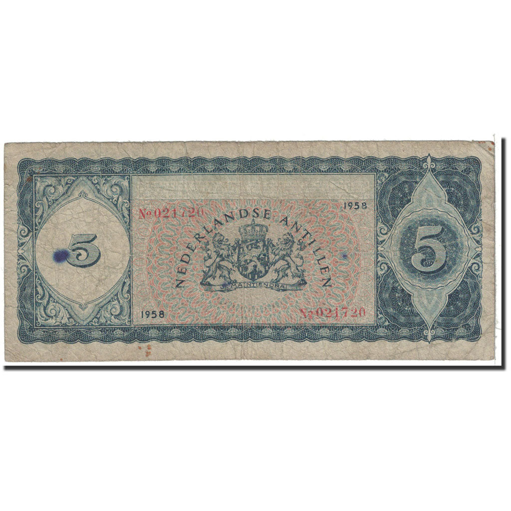 Curacao, 5 Gulden, 1958, KM:45, VG(8-10)