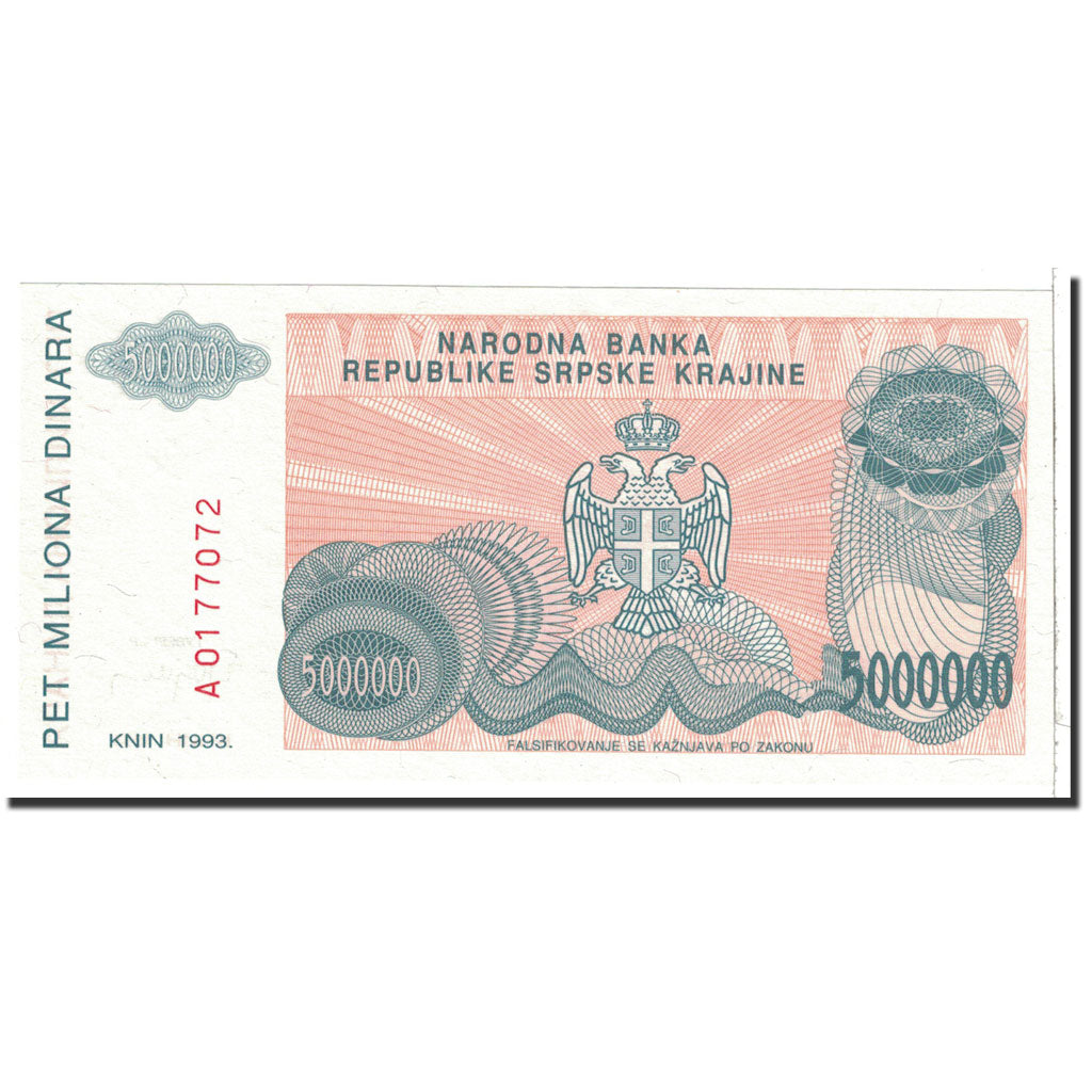 Banknote, Croatia, 5 Million Dinara, 1993, Undated, KM:R24a, UNC(65-70)