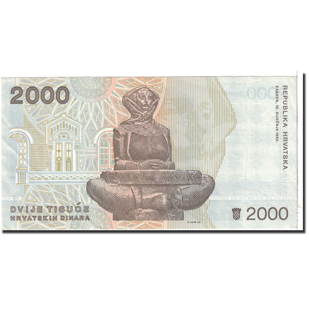 Banknote, Croatia, 2000 Dinara, 1992, 1992-01-15, KM:23a, UNC(63)