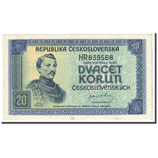 Biljet, Tsjecho-Slowakije, 20 Korun, 1945, Undated, KM:61a, SPL
