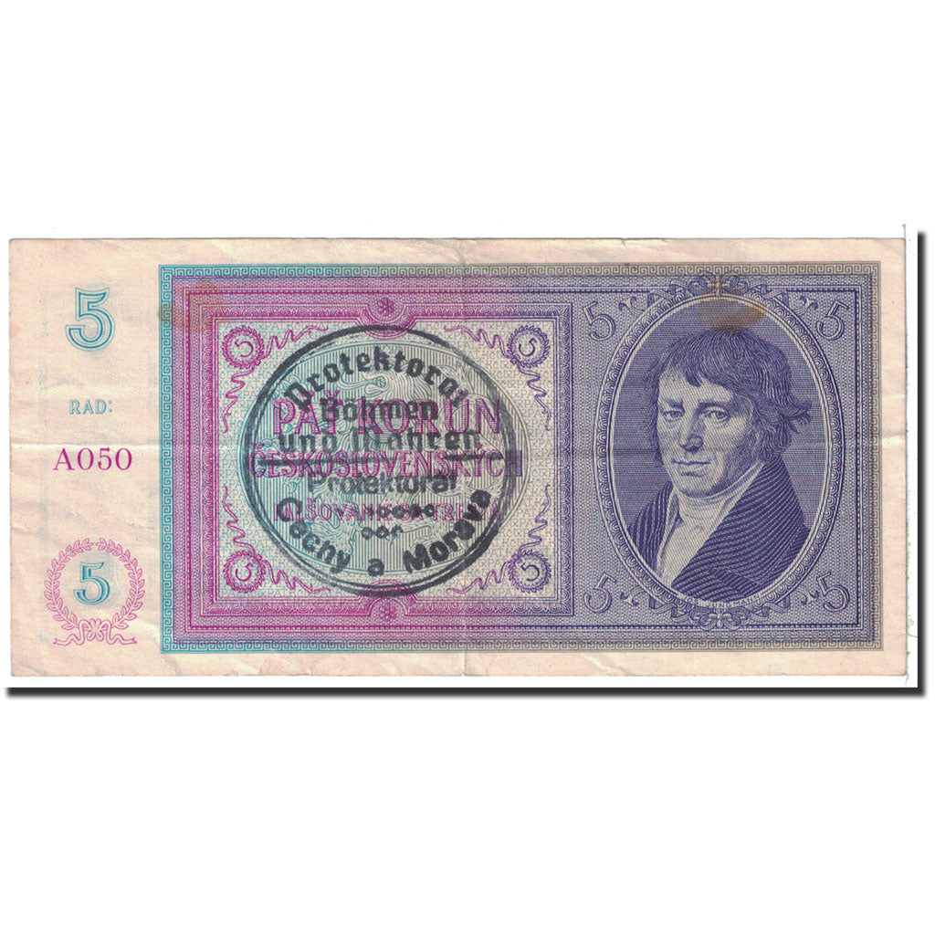 Banknote, Bohemia and Moravia, 5 Korun, 1939, Undated, KM:2a, AU(50-53)