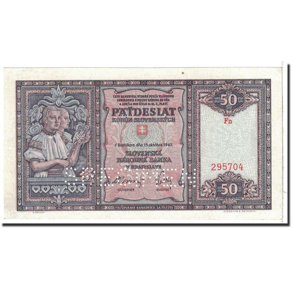 Slovakia, 50 Korun, 1940, KM:9s, 1940-10-15, UNC(64)