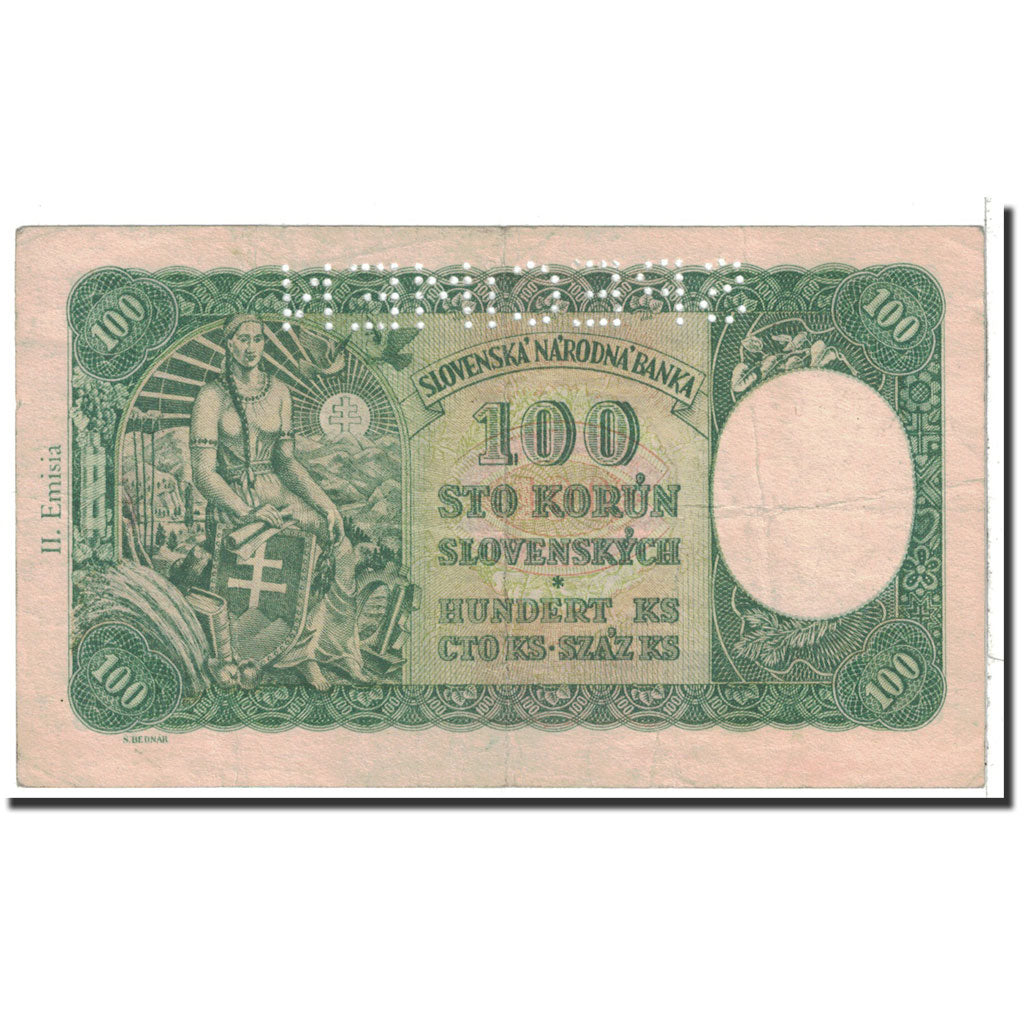 Banknote, Slovakia, 100 Korun, 1940, 1940-10-07, KM:10s, EF(40-45)