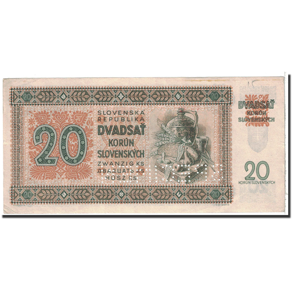 Slovakia, 20 Korun, 1942, KM:7s, 1942-09-11, AU(50-53)