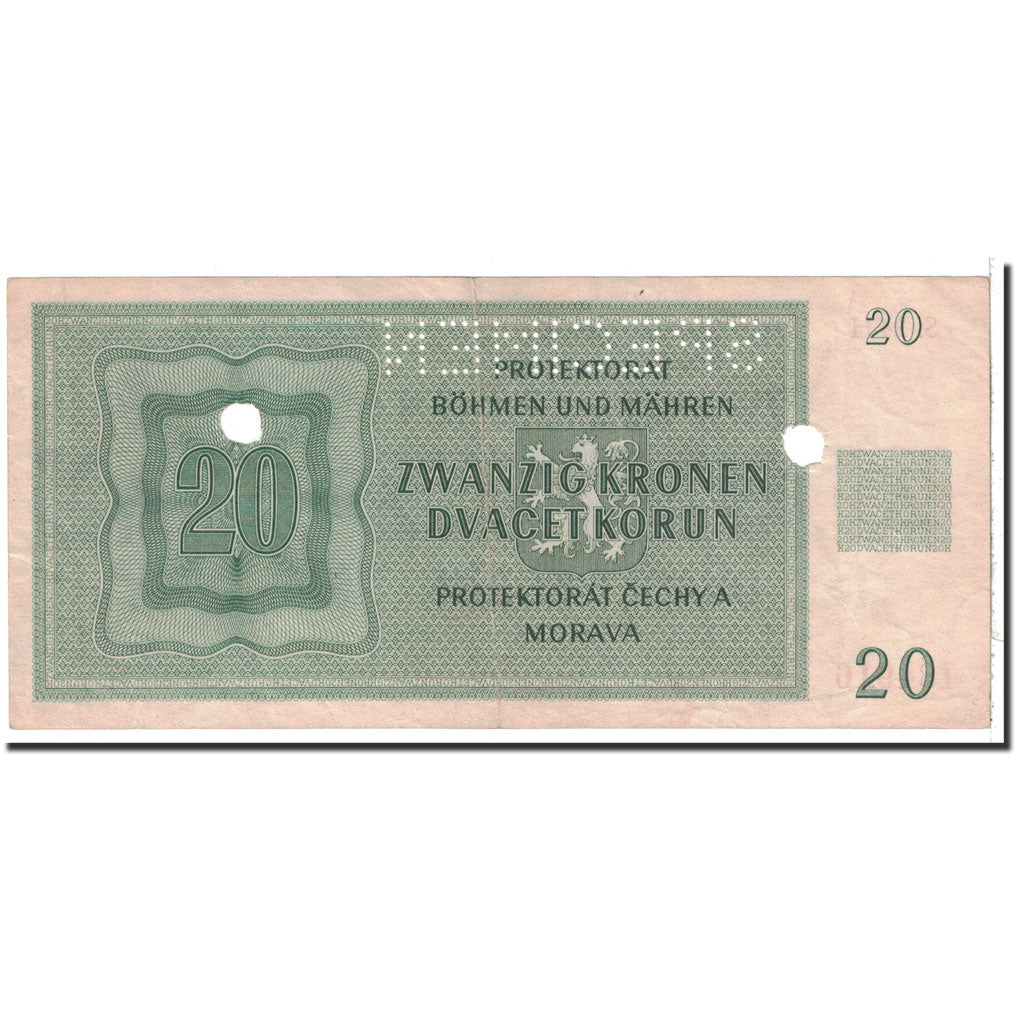 Banknote, Bohemia and Moravia, 20 Korun, 1944, 1944-01-24, KM:9s, AU(55-58)