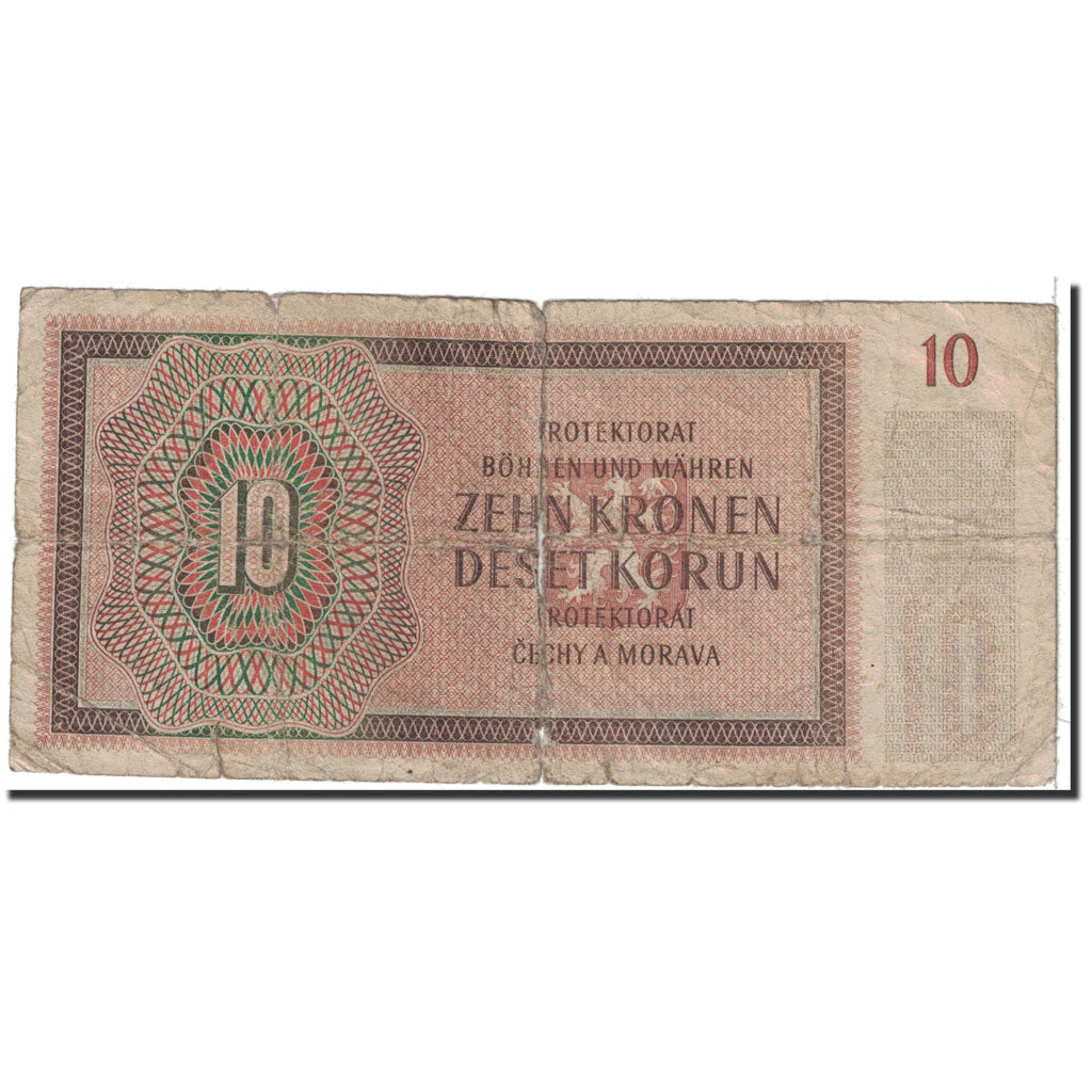 Banknote, Bohemia and Moravia, 10 Korun, 1942, Undated, KM:8a, VG(8-10)