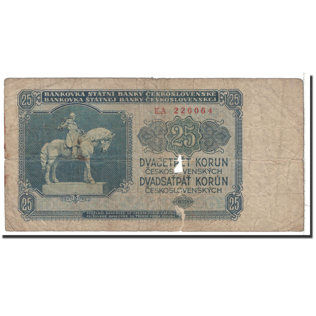 Banknote, Czechoslovakia, 25 Korun, 1953, Undated, KM:84b, VG(8-10)