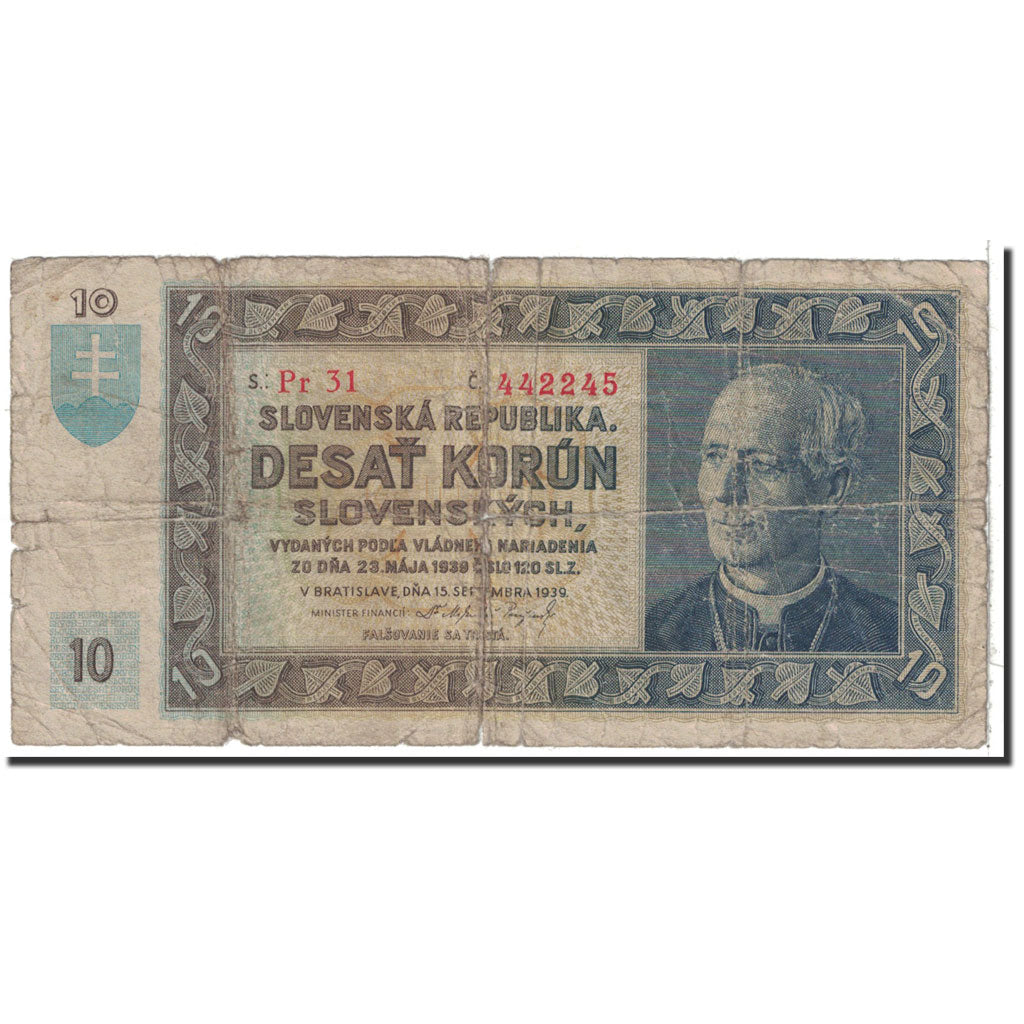 Slovakia, 10 Korun, 1939, KM:4a, 1939-09-15, VG(8-10)