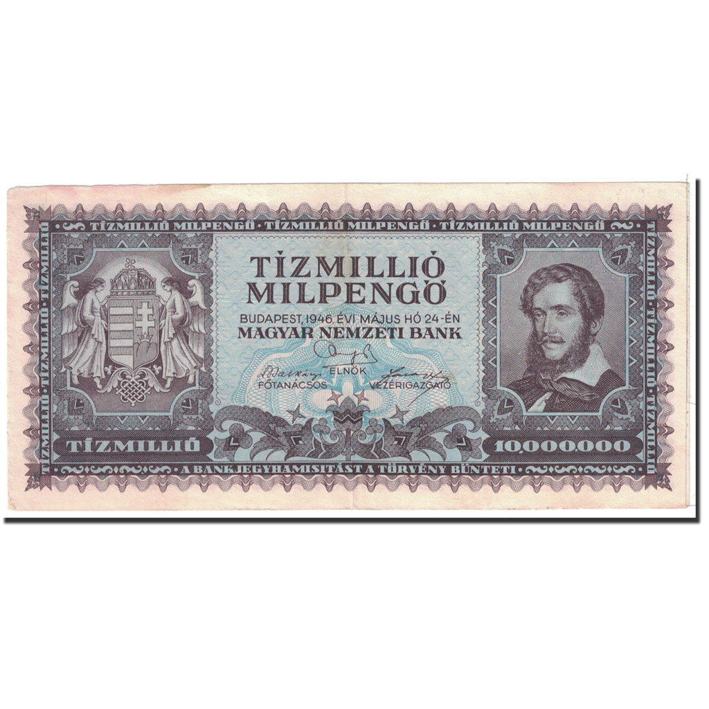 Banknote, Hungary, 10 Million Milpengö, 1946, 1946-05-24, KM:129, AU(55-58)