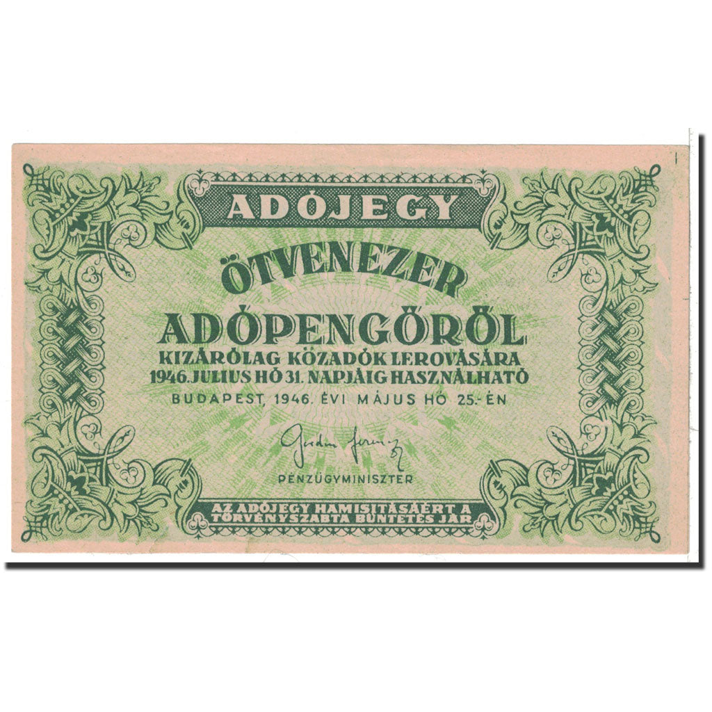 Banknote, Hungary, 50,000 (Ötvenezer) Adópengö, 1946, 1946-05-25, KM:138a