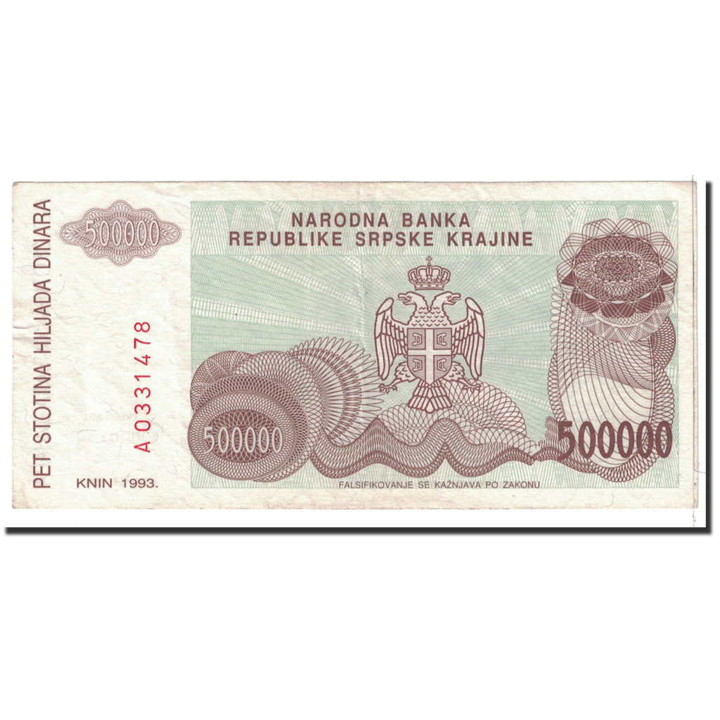 Billet, Croatie, 500,000 Dinara, 1993, Undated, KM:R23a, SUP