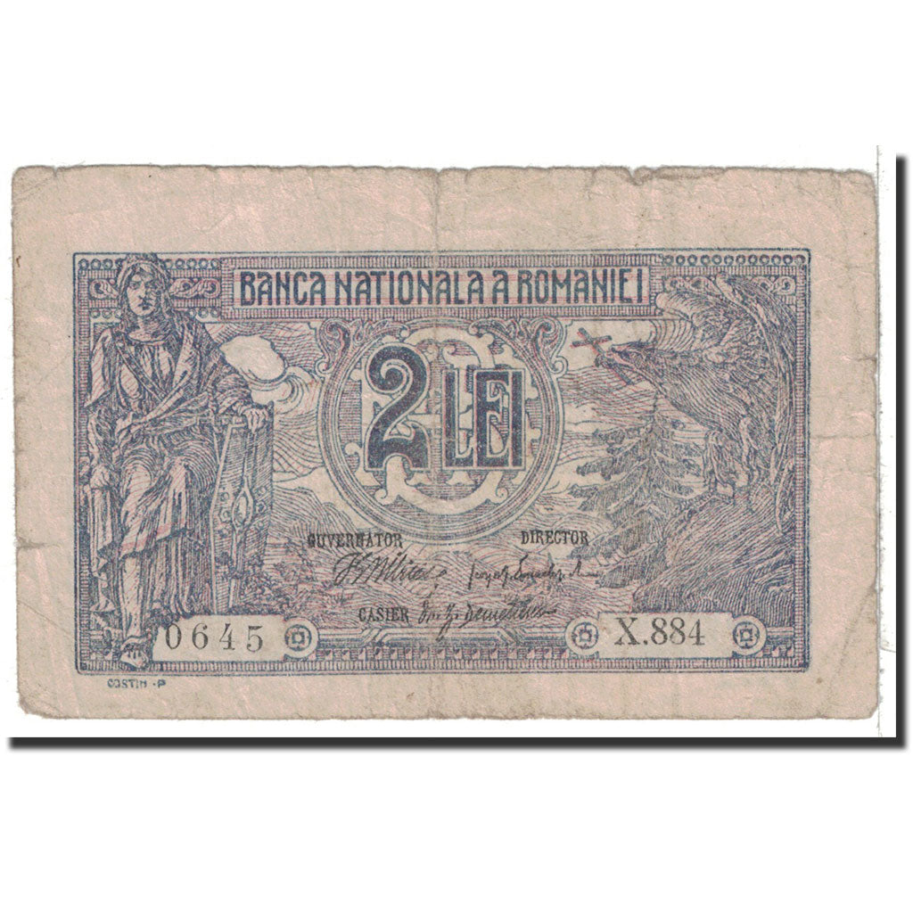 Romania, 2 Lei, 1915, KM:18, 1915-03-12, VG(8-10)
