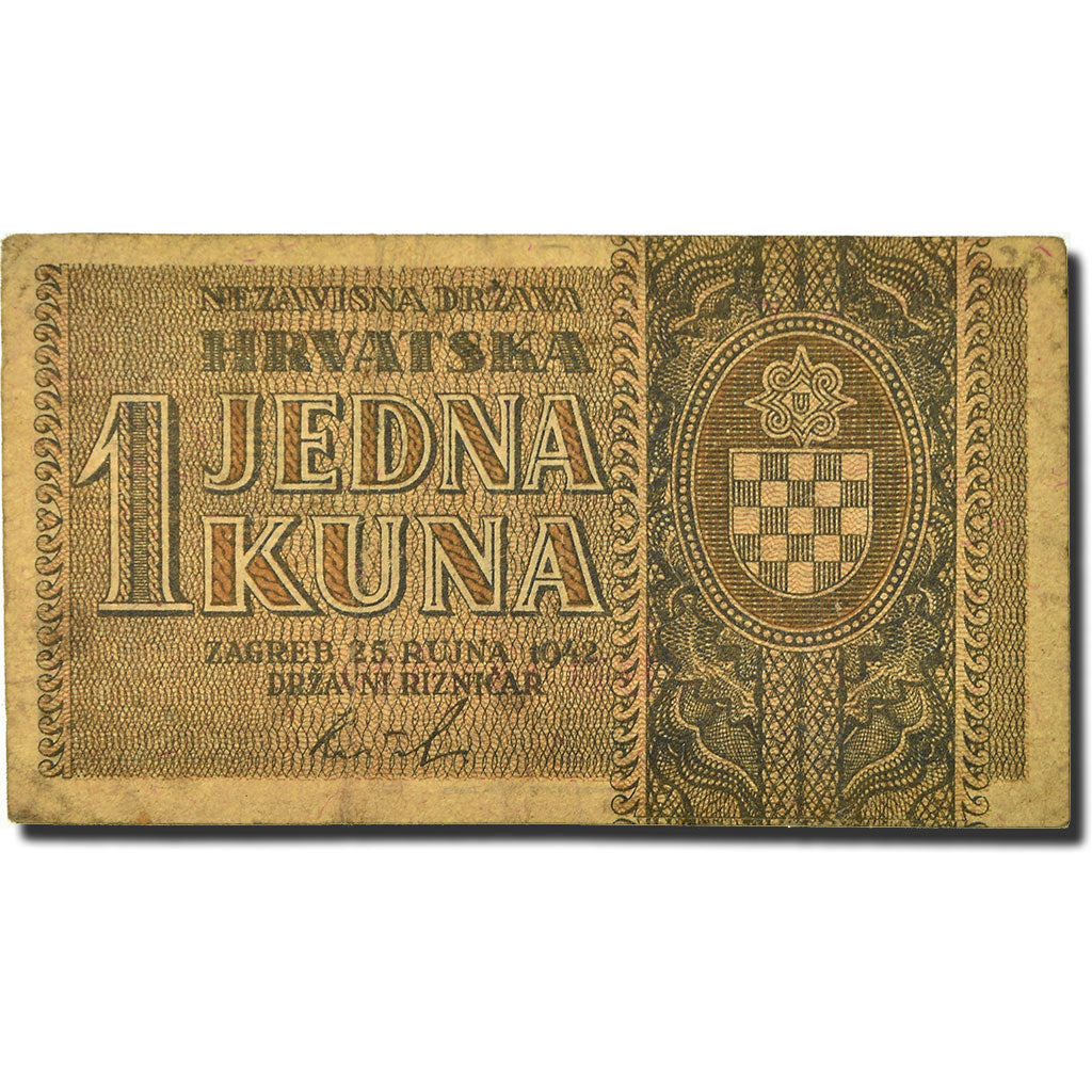 Banknote, Croatia, 1 Kuna, 1942, 1942-09-25, KM:7b, EF(40-45)