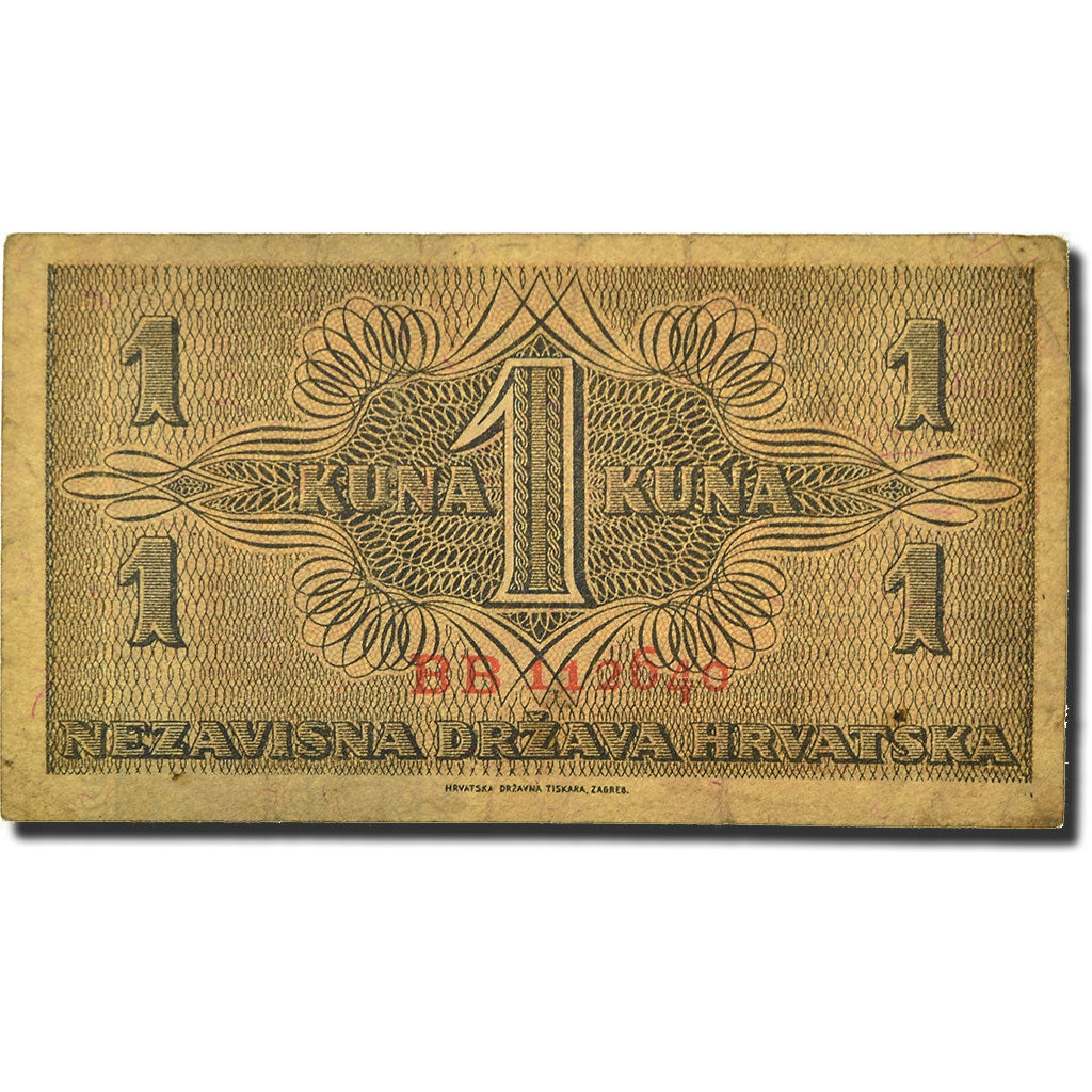 Banknote, Croatia, 1 Kuna, 1942, 1942-09-25, KM:7b, EF(40-45)