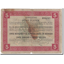Billet, Montenegro, 5 Perper = 2 Münzperper 50 Para = 2 Kronen 50 Heller, 1917