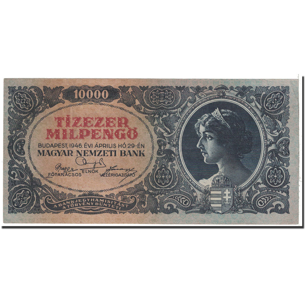 Banknote, Hungary, 10,000 Milpengö, 1946, 1946-04-29, KM:126, AU(55-58)