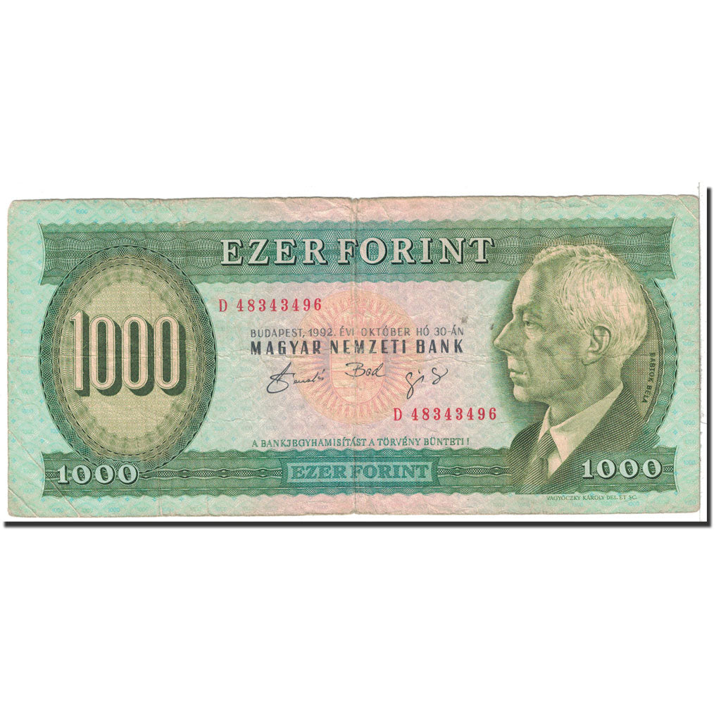 Hungary, 1000 Forint, 1992, KM:176a, 1992-10-30, EF(40-45)