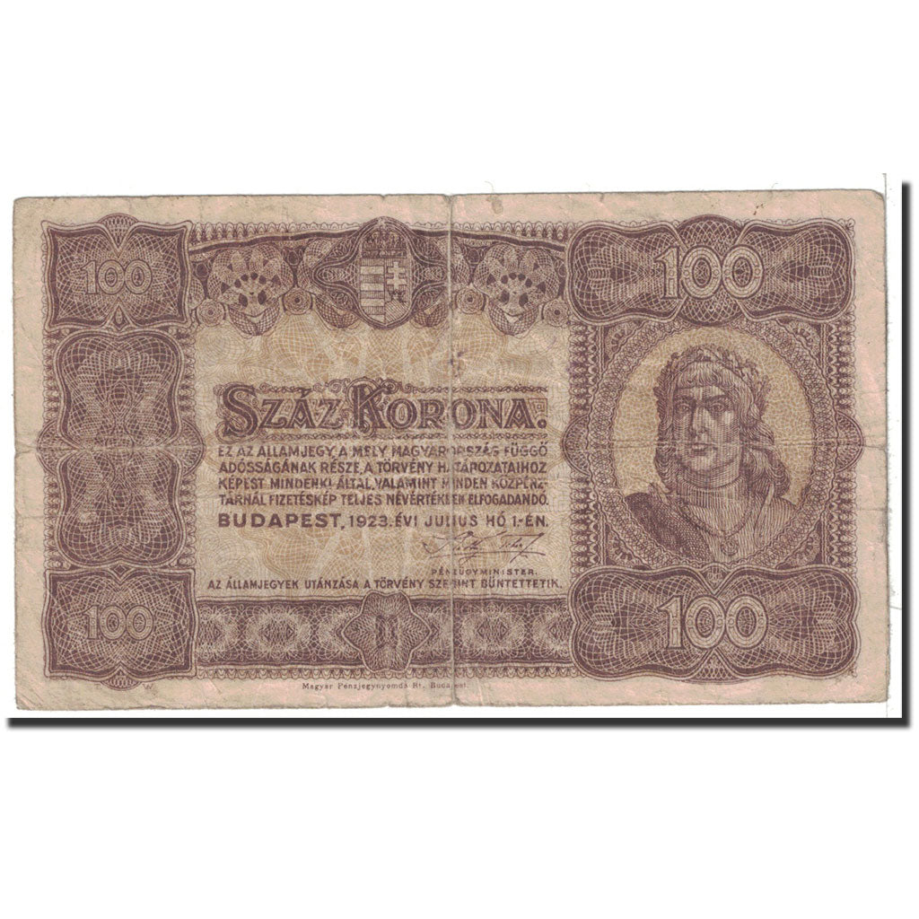 Hungary, 100 Korona, 1923, KM:73b, 1923-07-01, VF(20-25)