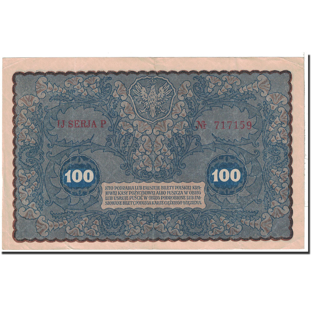 Banknote, Poland, 100 Marek, 1919, 1919-08-23, KM:27, AU(55-58)