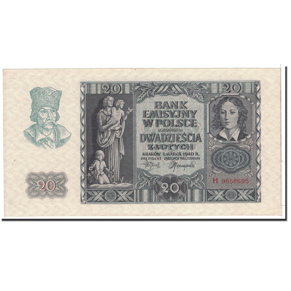 Billete, 20 Zlotych, 1940, Polonia, KM:95, 1940-03-01, UNC