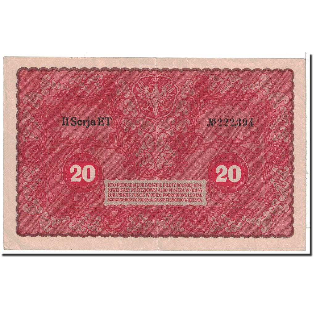 Banknote, Poland, 20 Marek, 1919, 1919-08-23, KM:26, AU(55-58)