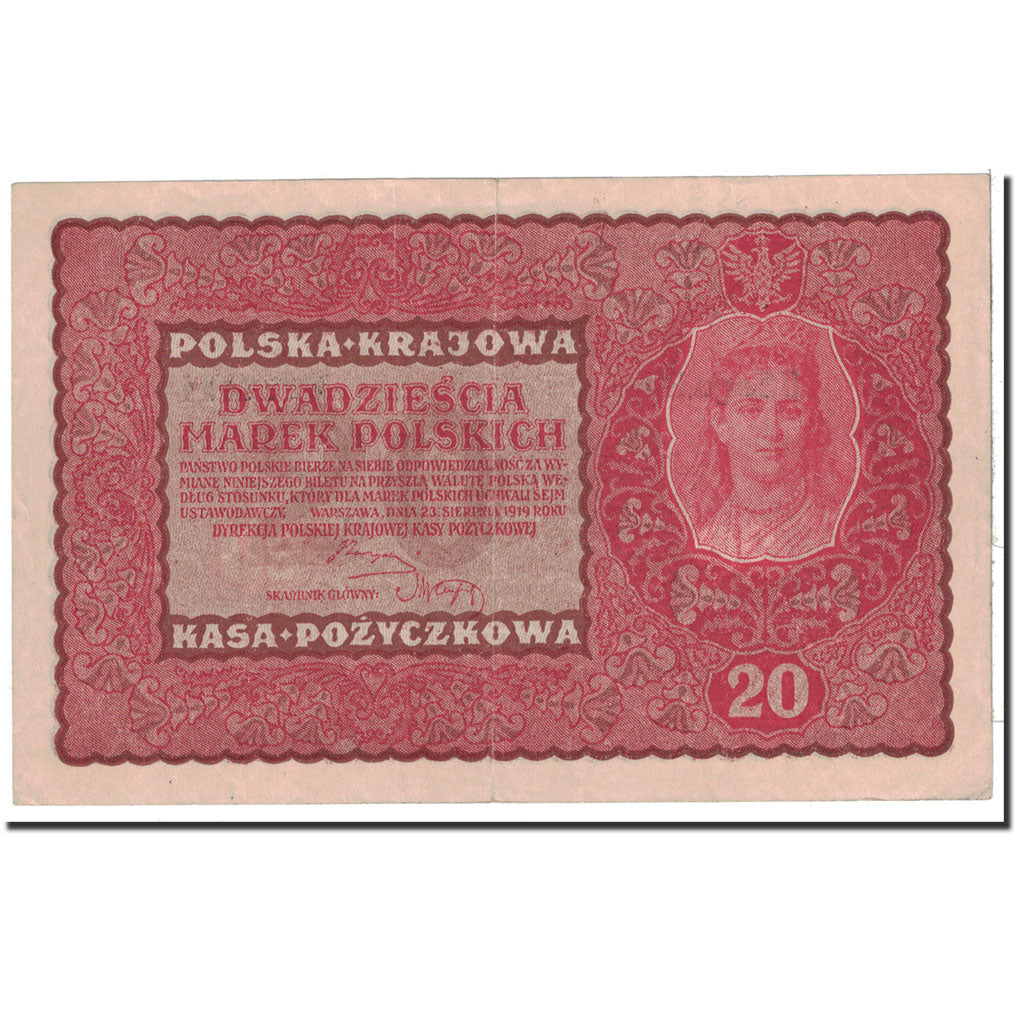 Banknote, Poland, 20 Marek, 1919, 1919-08-23, KM:26, AU(55-58)
