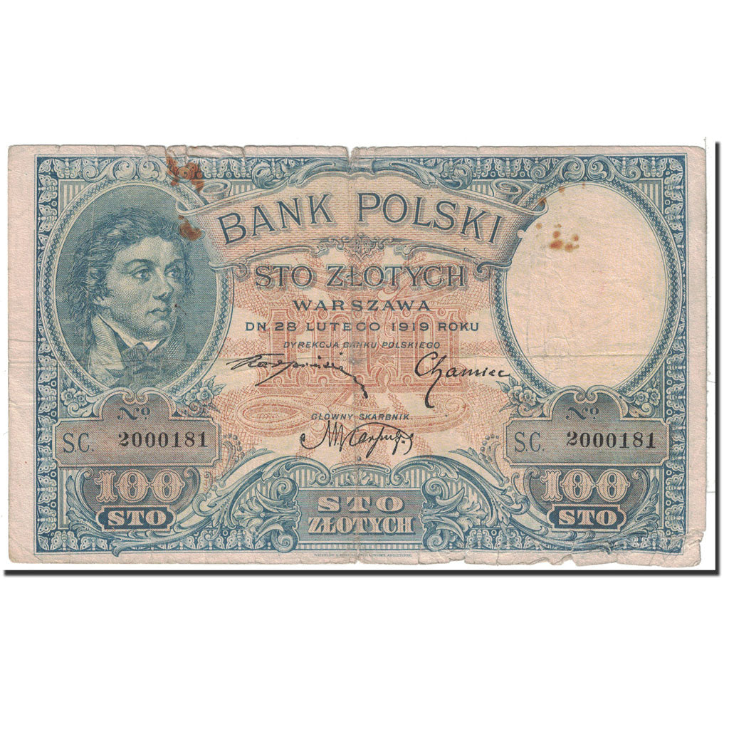 Billet, Pologne, 100 Zlotych, 1919, 1919-02-28, KM:57, TB