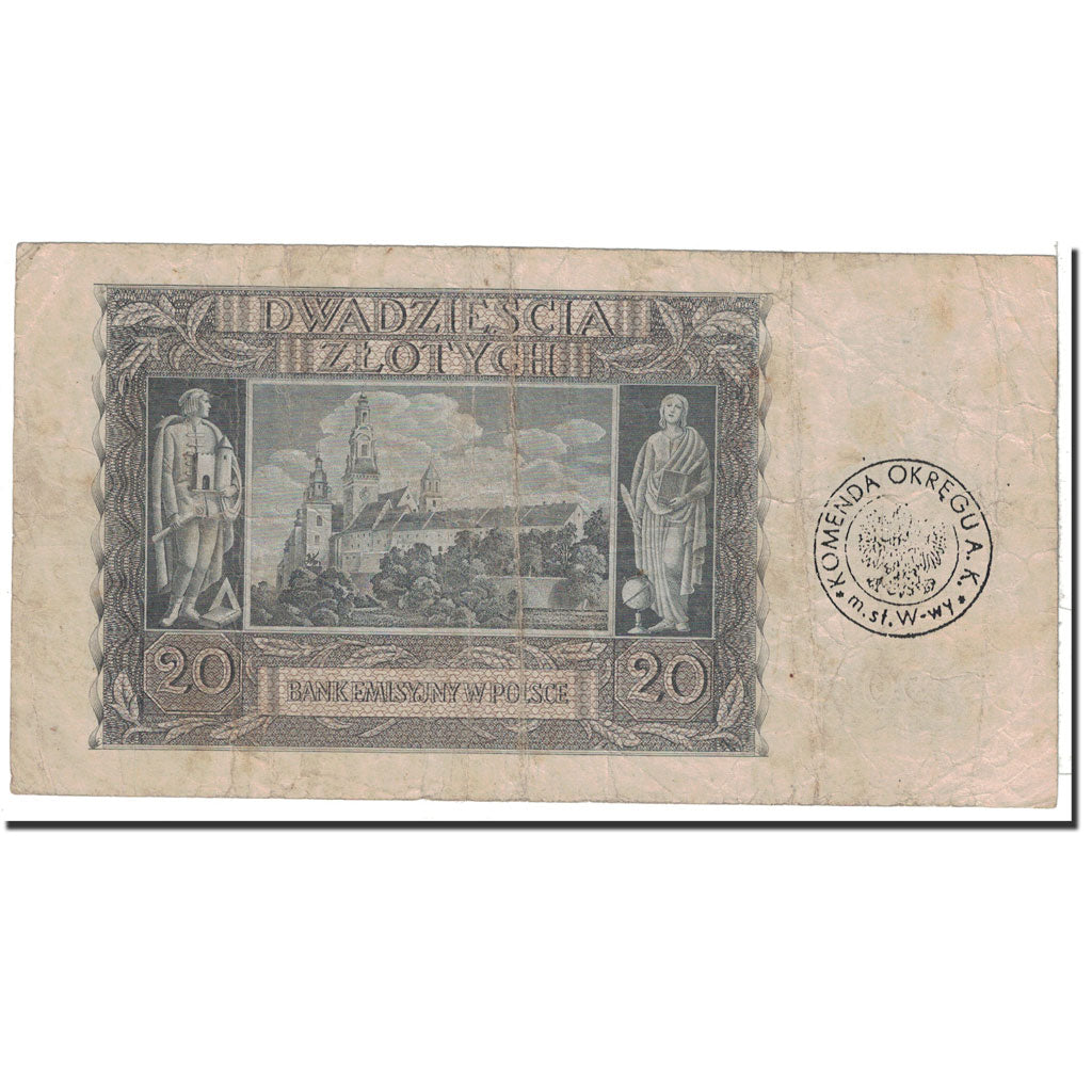 Poland, 20 Zlotych, 1940, KM:95, 1940-03-01, VF(20-25)