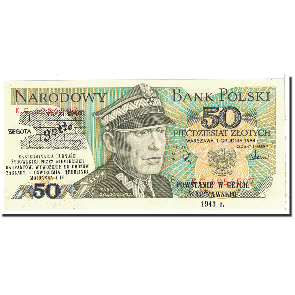 Poland, 50 Zlotych, 1988, KM:142c, 1988-06-01, Overprinted Getto, UNC(65-70)