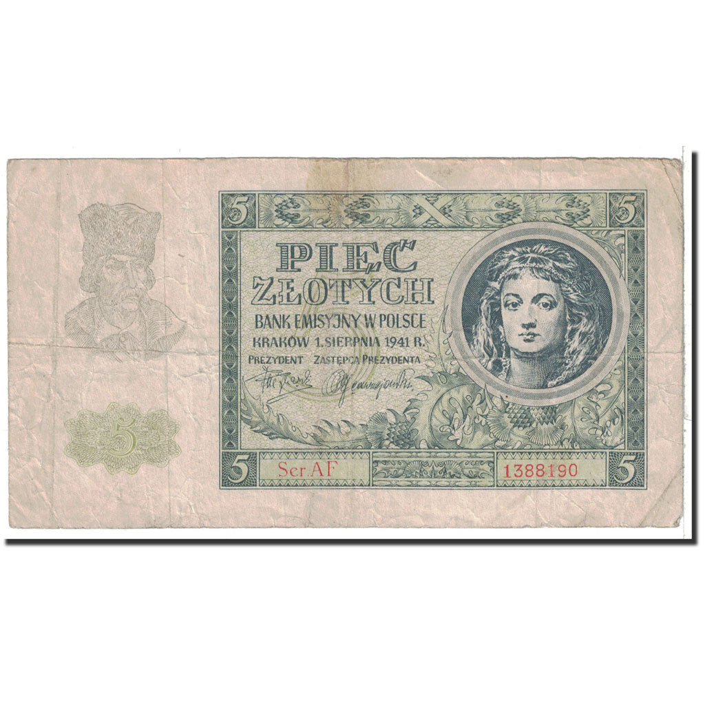 Banknote, Poland, 5 Zlotych, 1941, 1941-08-01, KM:101, VF(30-35)