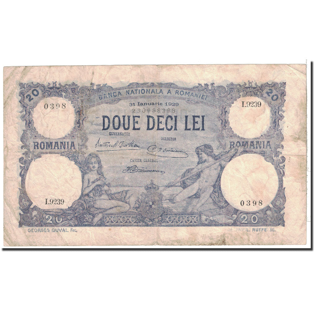 Romania, 20 Lei, 1929, KM:20a, 1929-01-31, VF(20-25)