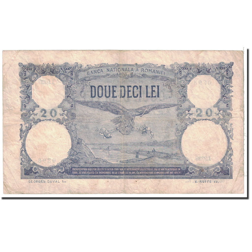 Romania, 20 Lei, 1929, KM:20a, 1929-01-31, VF(20-25)