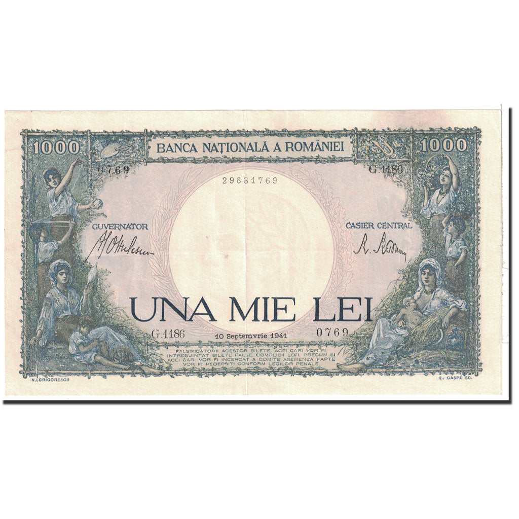 Banconote, Romania, 1000 Lei, 1941, KM:52a, 1941-09-10, SPL-