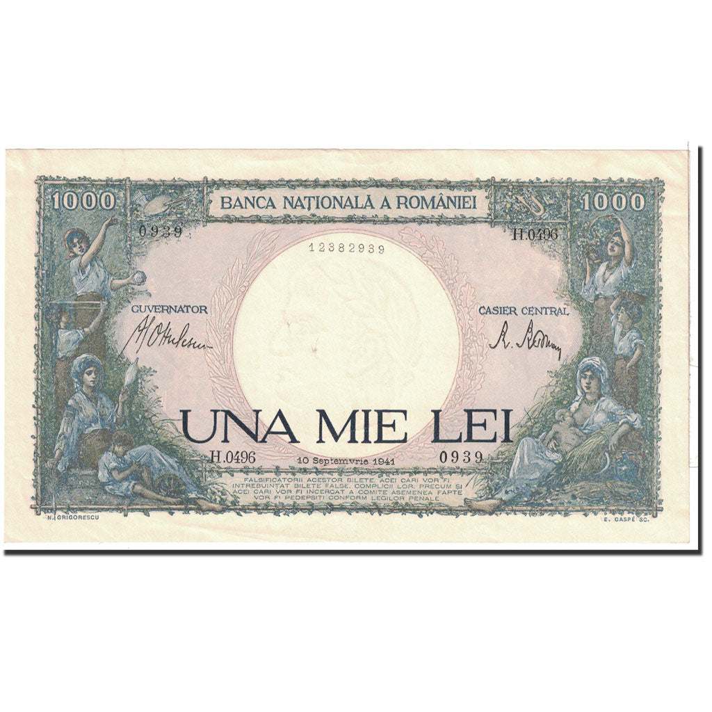 Banknote, Romania, 1000 Lei, 1941, 1941-09-10, KM:52a, UNC(64)