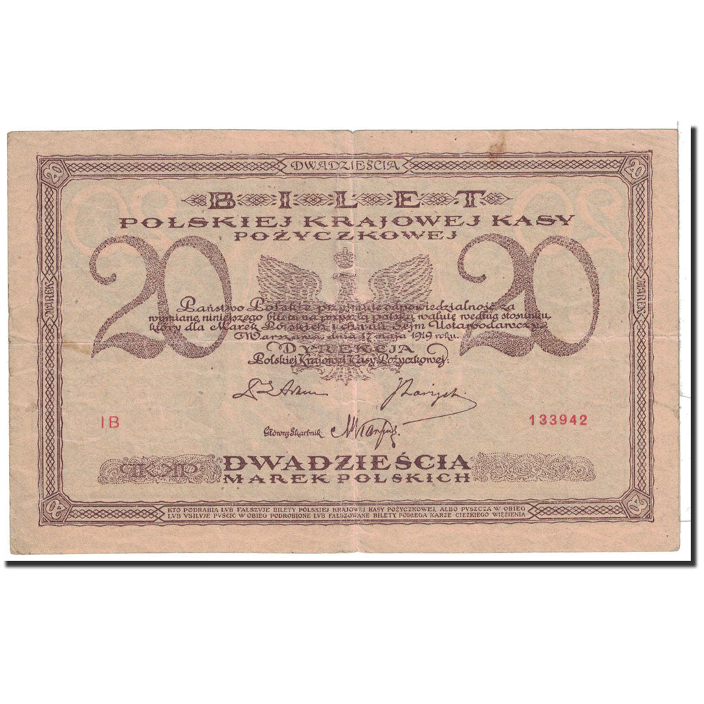 Poland, 20 Marek, 1919, KM:21, 1919-05-17, EF(40-45)