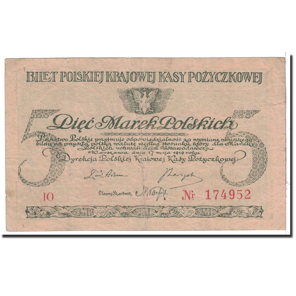 Poland, 5 Marek, 1919, KM:20a, 1919-05-17, EF(40-45)