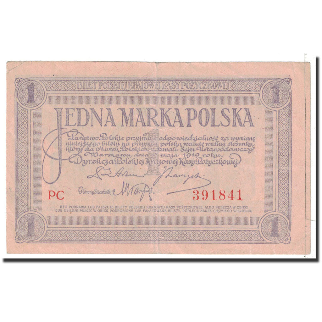 Banknote, Poland, 1 Marka, 1919, 1919-05-17, KM:19, AU(50-53)