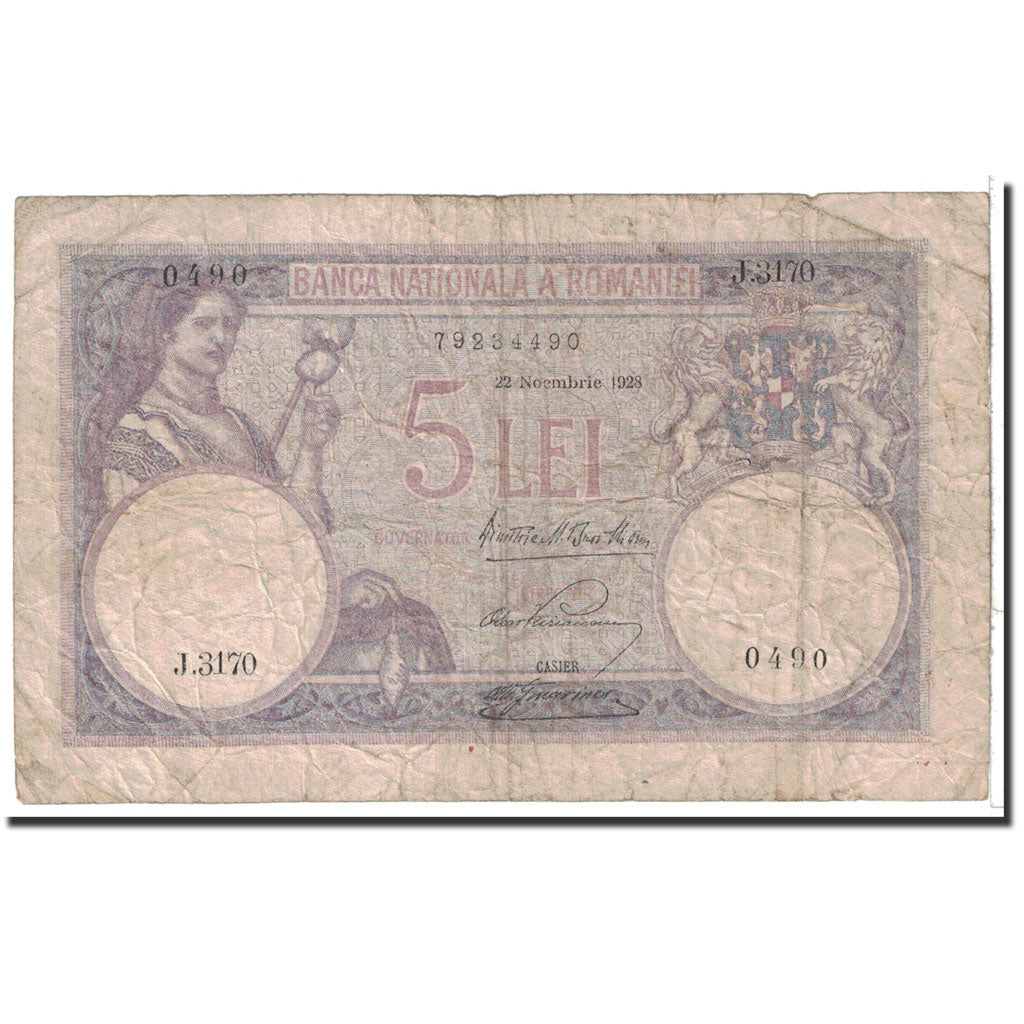 Banknote, Romania, 5 Lei, 1928, 1928-11-22, KM:19a, VG(8-10)