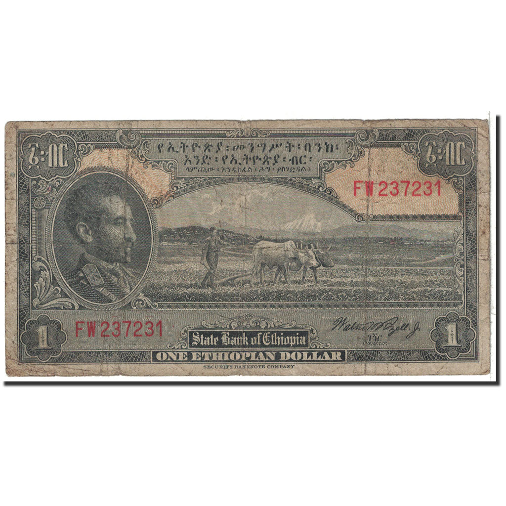 Ethiopia, 1 Dollar, 1945, KM:12c, VG(8-10)