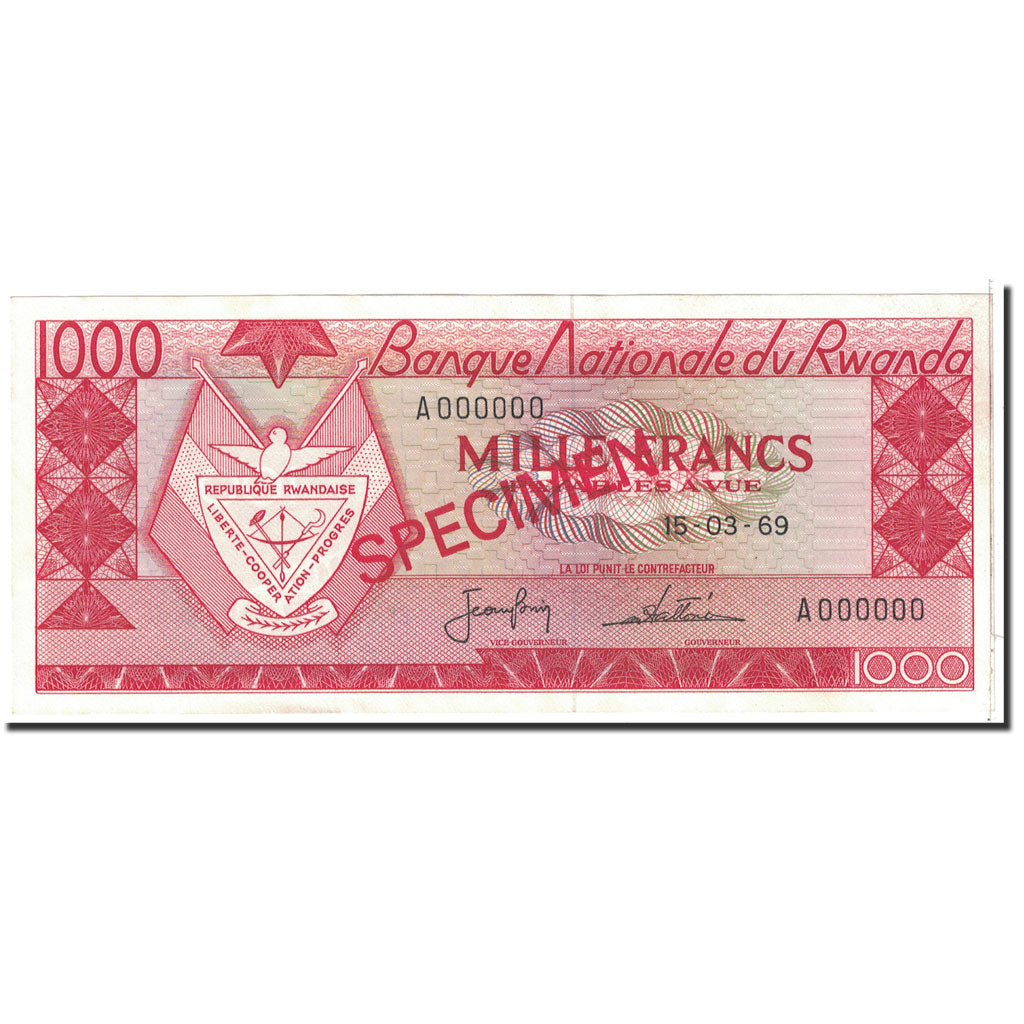 Banknote, Rwanda, 1000 Francs, 1969, 1969-03-15, KM:10s1, UNC(65-70)