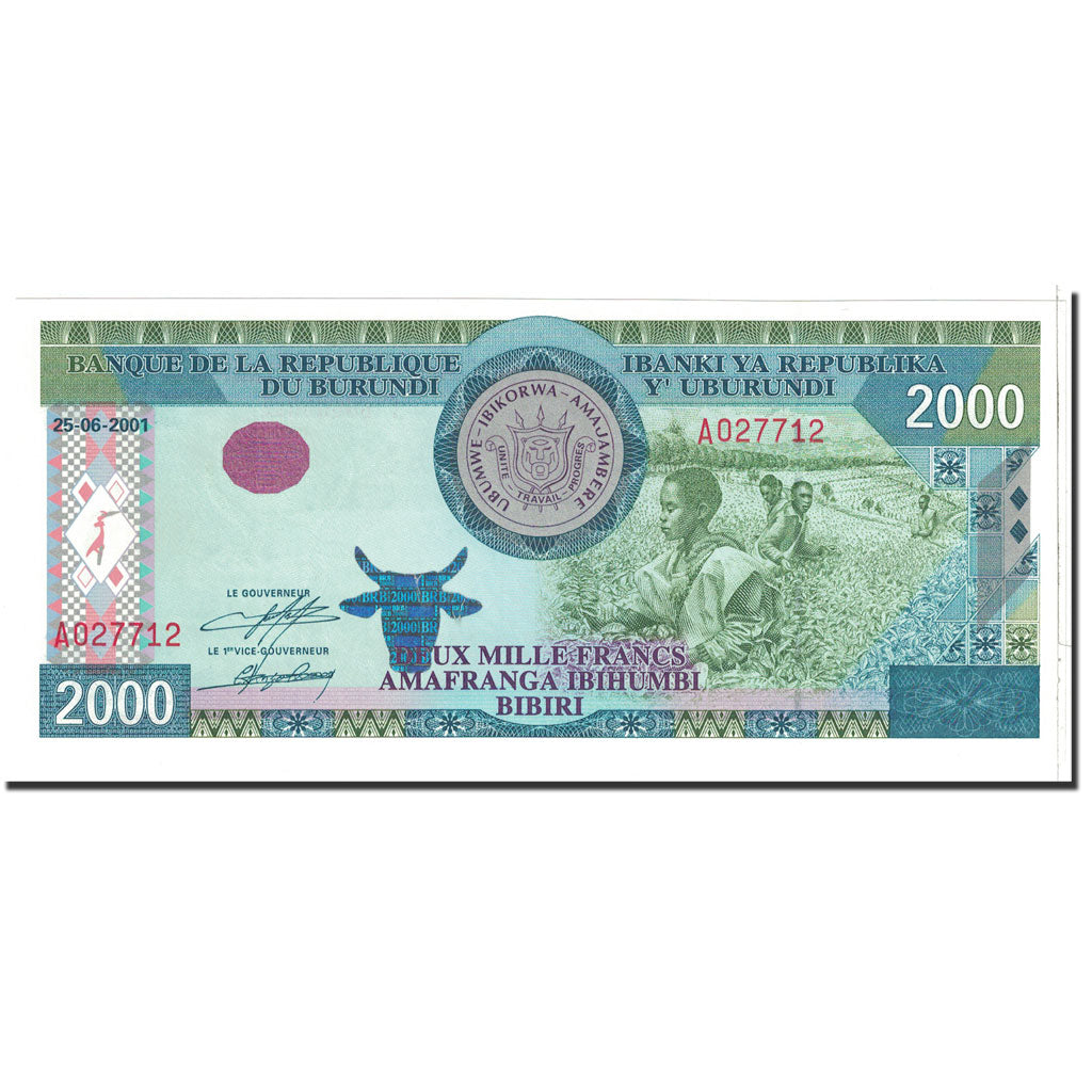 Banknote, Burundi, 2000 Francs, 2001, 2001-06-25, KM:41a, UNC(65-70)