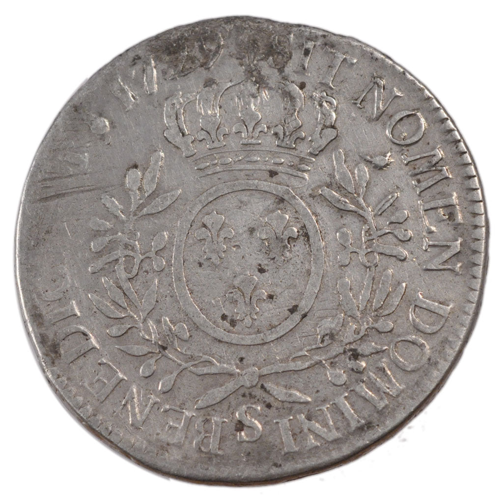 Francia, Louis XV, Écu aux branches d'olivier, Ecu, 1729, Reims, MB, Argento...